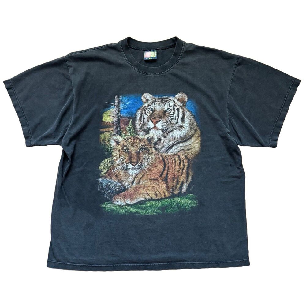 Vintage 90s Joligolf Bengal Tigers Graphic T-Shirt Mens XL Black Faded Distress